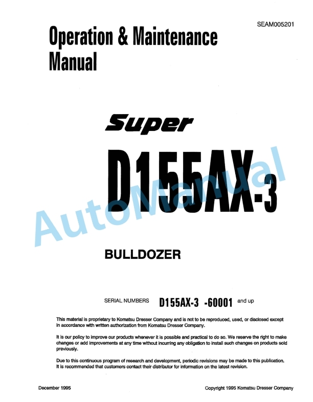 Komatsu D155AX-3 Bull Dozer Operation and Maintenance Manual SEAM005201