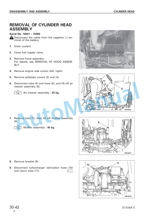 Komatsu D155AX-5 Bull Dozer Shop Manual SEBM016205-3