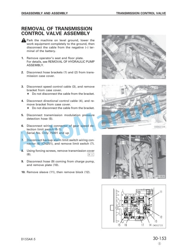 Komatsu D155AX-5 Bull Dozer Shop Manual SEBM016205-5
