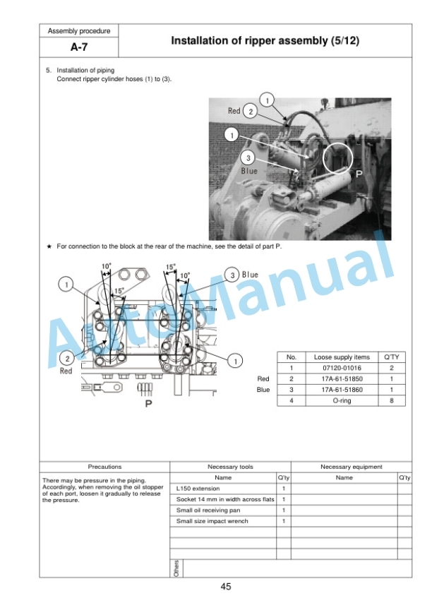 Komatsu D155AX-6 Bull Dozer Field Assembly Instruction GEN00049-08-3