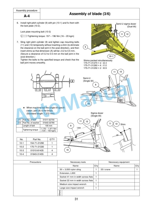 Komatsu D155AX-7 Bull Dozer Field Assembly Instruction GEN00108-04-3