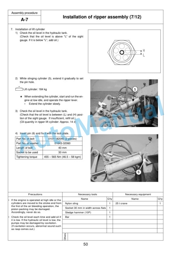 Komatsu D155AX-7 Bull Dozer Field Assembly Instruction GEN00108-04-4