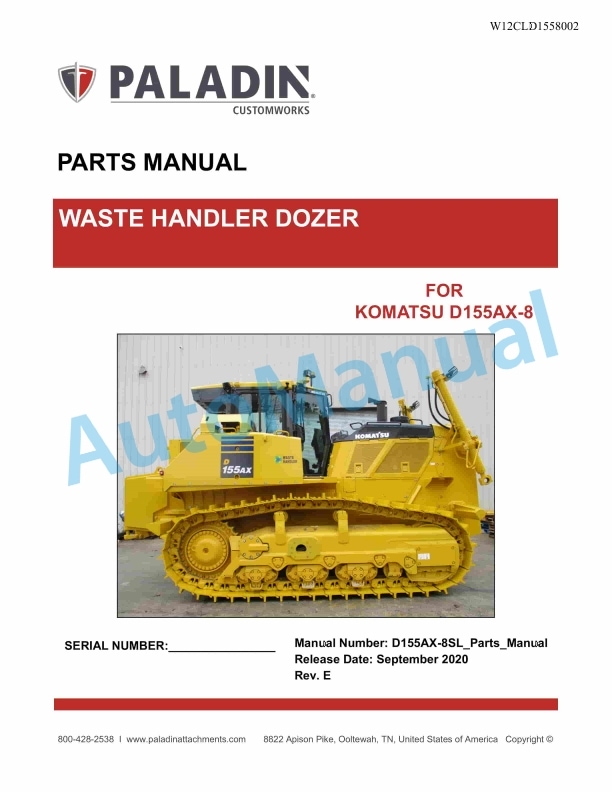 Komatsu D155AX-8 Waste Handler Dozer Parts Manual W12CLD1558002