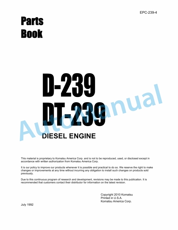 Komatsu D239, DT239 Diesel Engine Parts Manual EPC-239-4