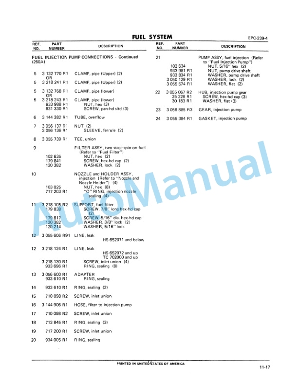 Komatsu D239, DT239 Diesel Engine Parts Manual EPC-239-4-4