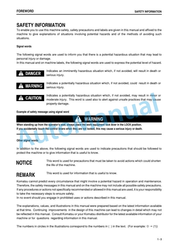 Komatsu D31PLL-21 Bull Dozer Operation and Maintenance Manual PEN00968-00-3