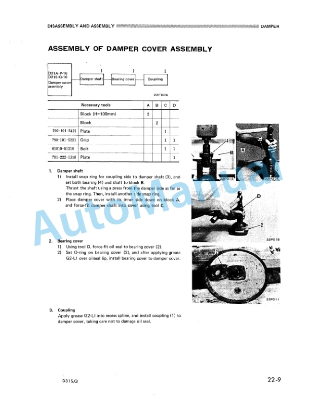 Komatsu D31S-16, D31Q-16 Crawler Dozer Shop Manual SEBM0113B01-3