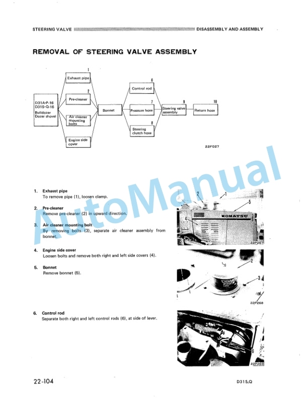 Komatsu D31S-16, D31Q-16 Crawler Dozer Shop Manual SEBM0113B01-4
