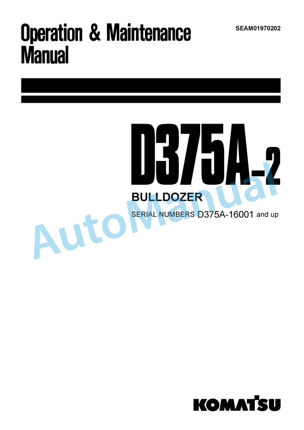 Komatsu D375A-2 Bull Dozer Operation and Maintenance Manual SEAM01970202