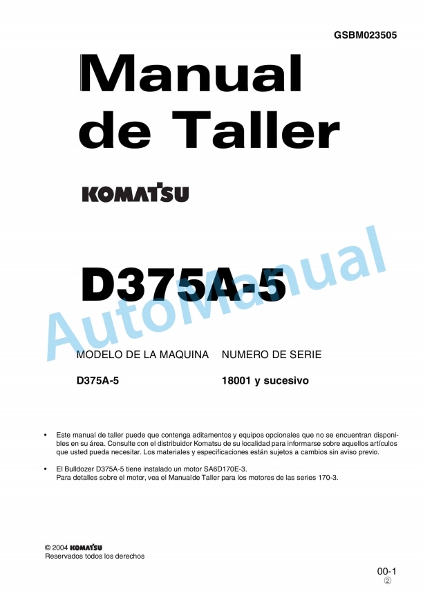 Komatsu D375A-5 Bull Dozer Shop Manual GSBM023505