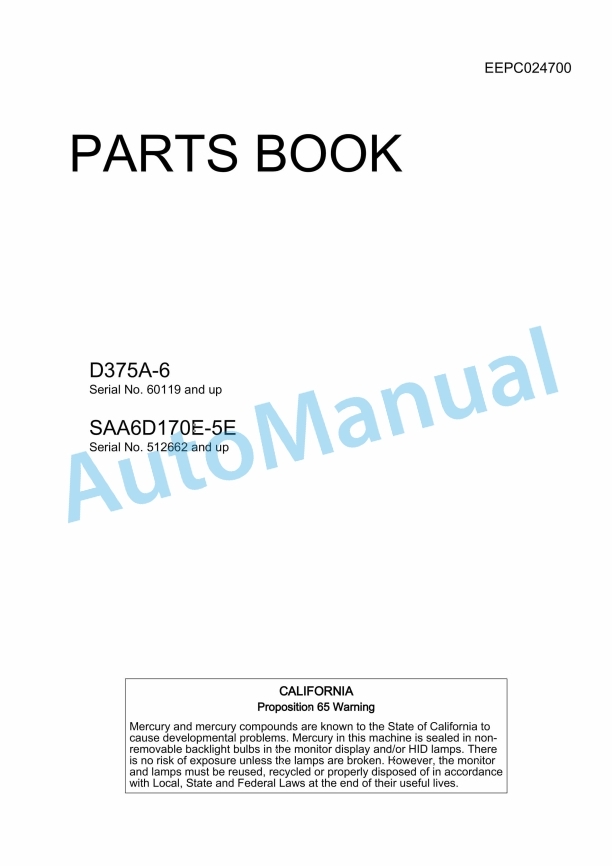 Komatsu D375A-6 Bull Dozer Parts Manual EEPC024700