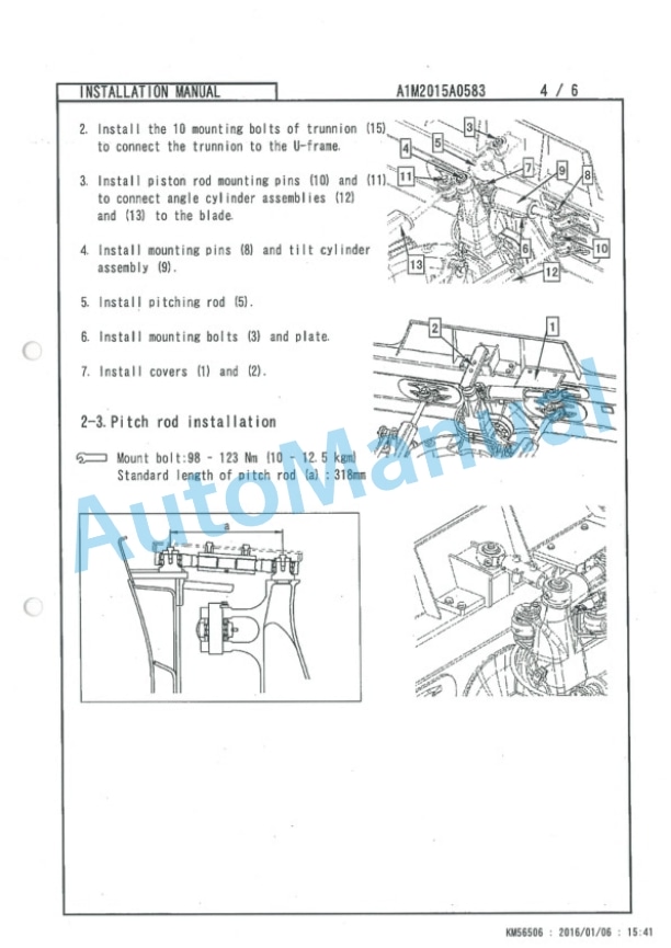Komatsu D37EX-24, D37PX-24, D37EXi-24, D37PXi-24 Bulldozer Field Assembly Instruction A1M2015A0583-5
