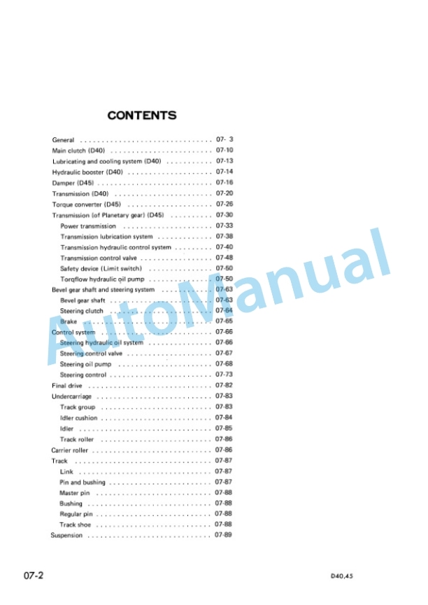 Komatsu D40A-1, D40P-1, D45A-1, D45P-1, D45S-1 Bulldozer Shop Manual D40,45.1-BE2-3
