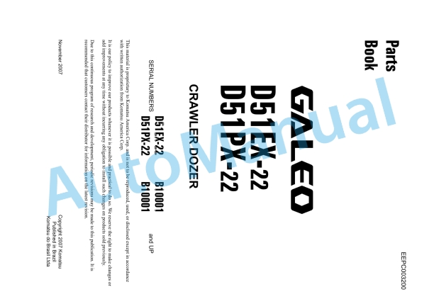 Komatsu D51EX-22, D51PX-22 Galeo Crawler Dozer Parts Manual EEPC003200