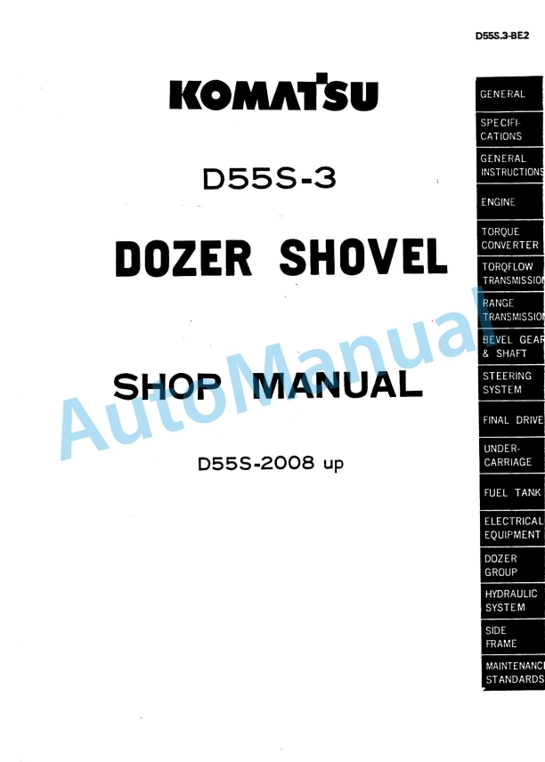 Komatsu D55S-3 Dozer Shovel Shop Manual D55S.3-BE2