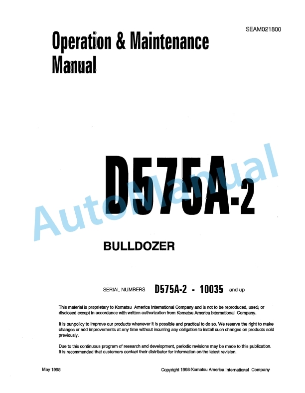 Komatsu D575A-2 Bull Dozer Operation and Maintenance Manual SEAM021800