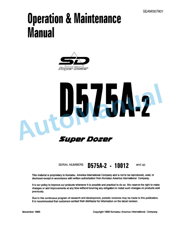 Komatsu D575A-2 Super Dozer Operation and Maintenance Manual SEAM007901