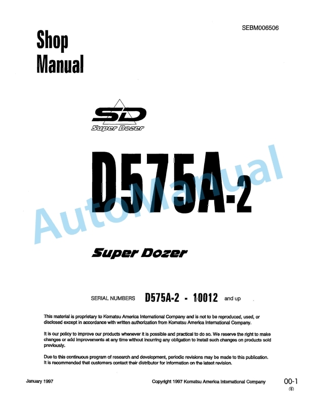 Komatsu D575A-2 Super Dozer Shop Manual SEBM006506