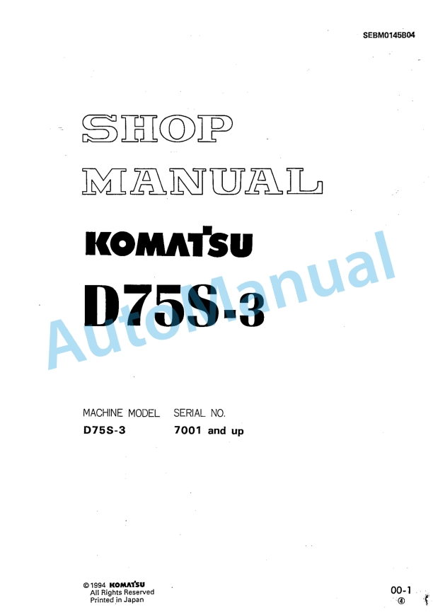 Komatsu D57S-3S Dozer Shovel Shop Manual SEBM0145B04