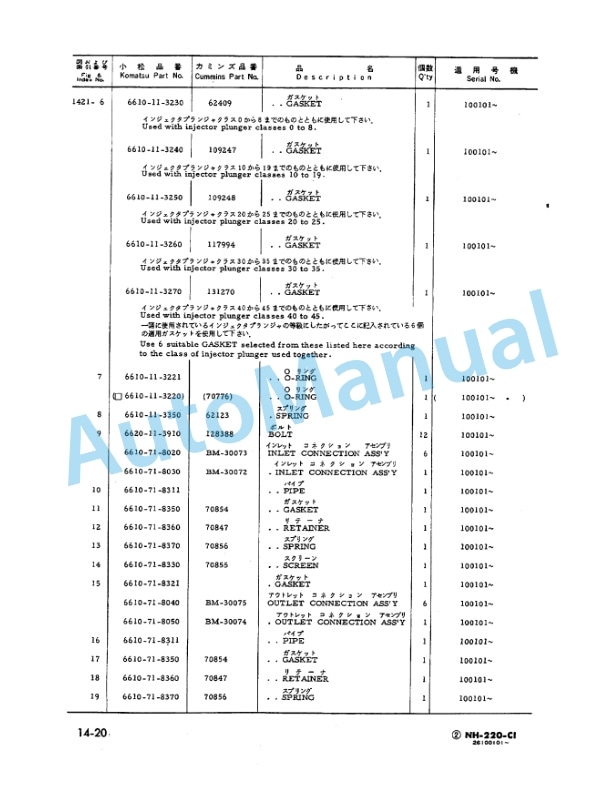 Komatsu D60E-7, D65E-7 Dozer Parts Manual PEPB014Y0702-2