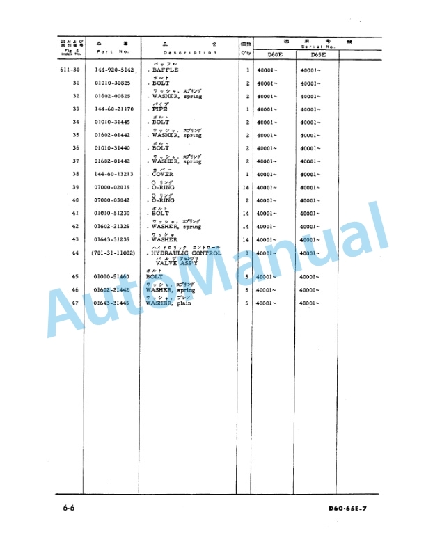 Komatsu D60E-7, D65E-7 Dozer Parts Manual PEPB014Y0702-5