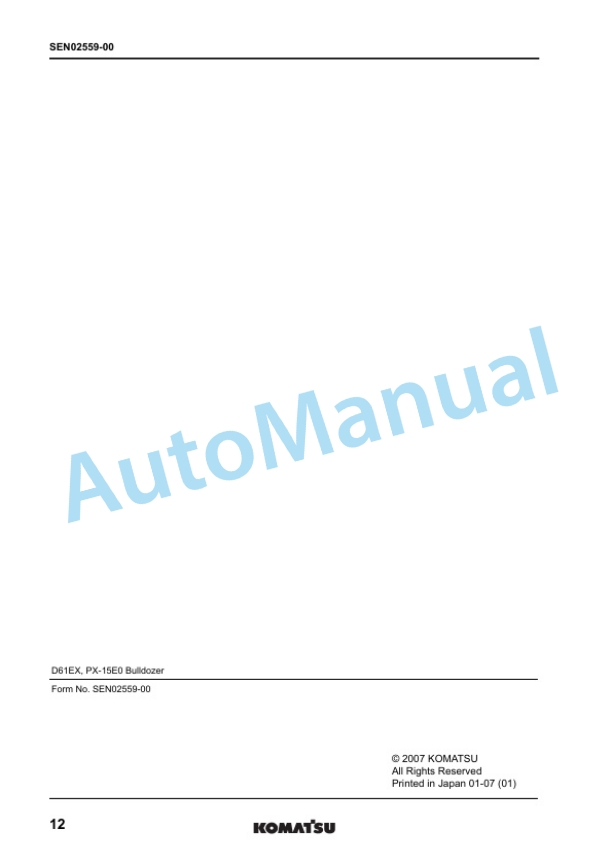 Komatsu D61EX-15E0, D61PX-15E0 Galeo Bull Dozer Shop Manual SEN02387-02K-3