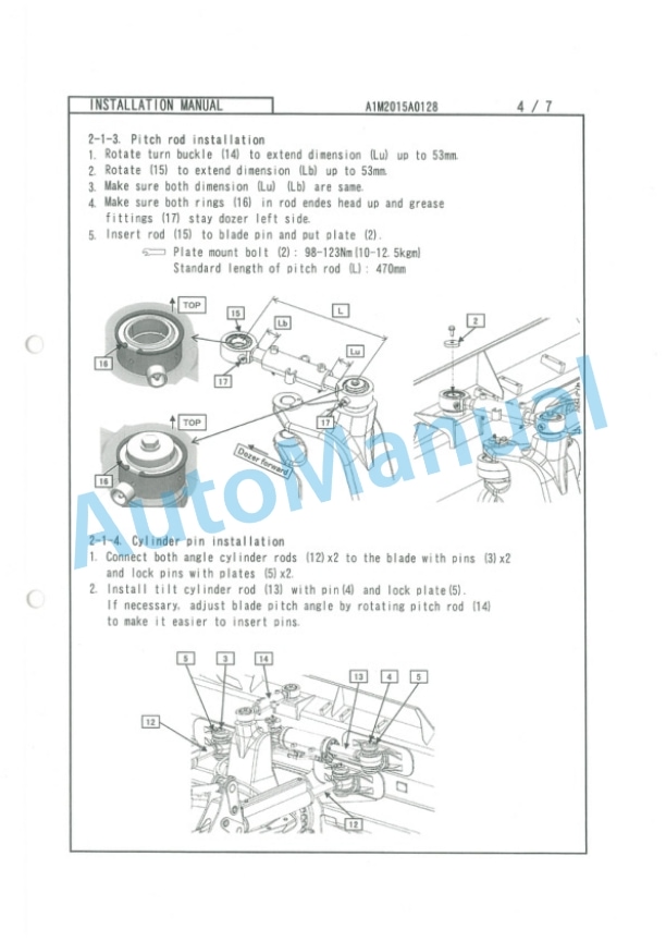 Komatsu D61EX-24, D61EX-24E0, D61PXi-24, D61PXi-24E0 Bull Dozer Field Assembly Instruction A1M2015A0128-5