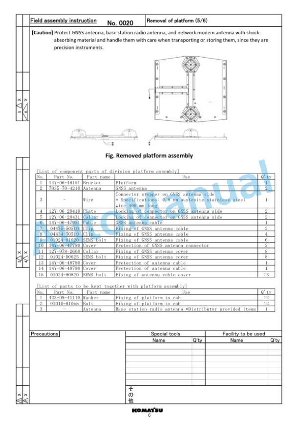 Komatsu D61EXi-24E0, D61PXi-24E0 Bull Dozer Field Assembly Instruction GEN00215-00-3