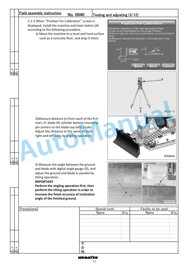 Komatsu D61EXi-24E0, D61PXi-24E0 Bull Dozer Field Assembly Instruction GEN00215-00-4