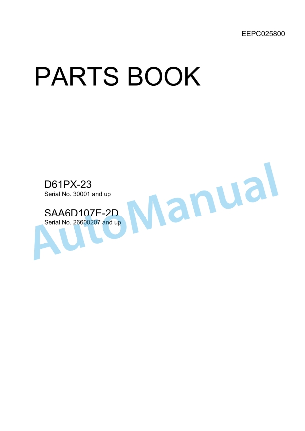 Komatsu D61PX-23 Bull Dozer Parts Manual EEPC025800