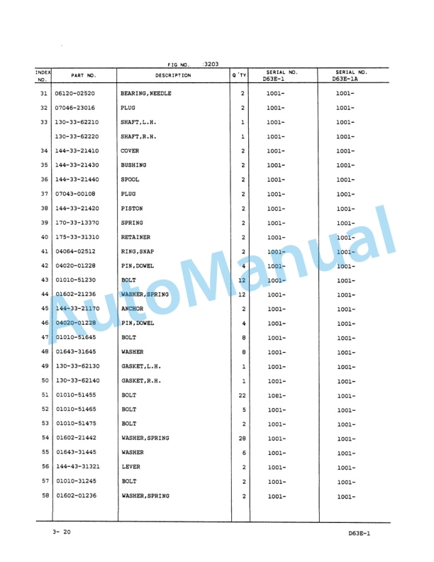 Komatsu D63E-1, D63E-1A Parts Manual PEPBU1410106-3