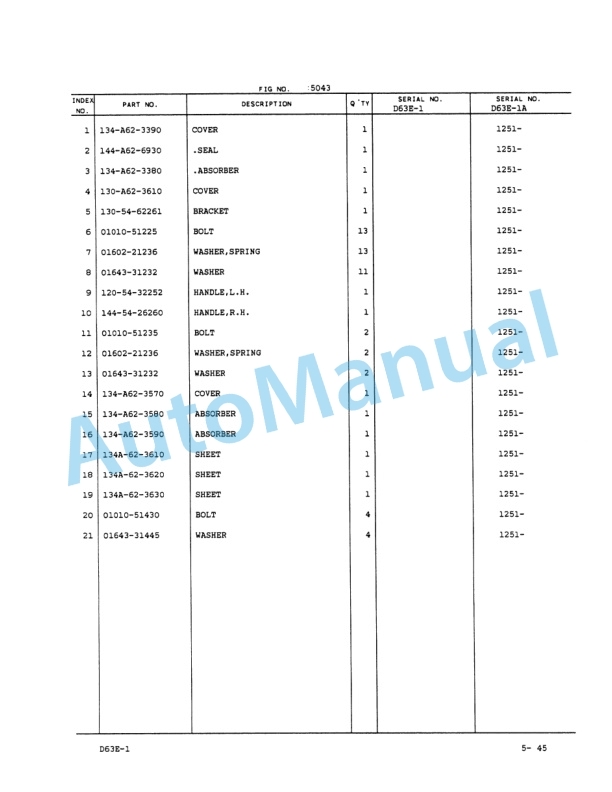 Komatsu D63E-1, D63E-1A Parts Manual PEPBU1410106-4