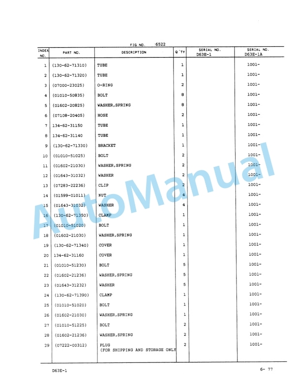 Komatsu D63E-1, D63E-1A Parts Manual PEPBU1410106-5