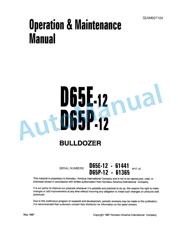 Komatsu D65E-12, D65P-12 Bull Dozer Operation and Maintenance Manual SEAM007104