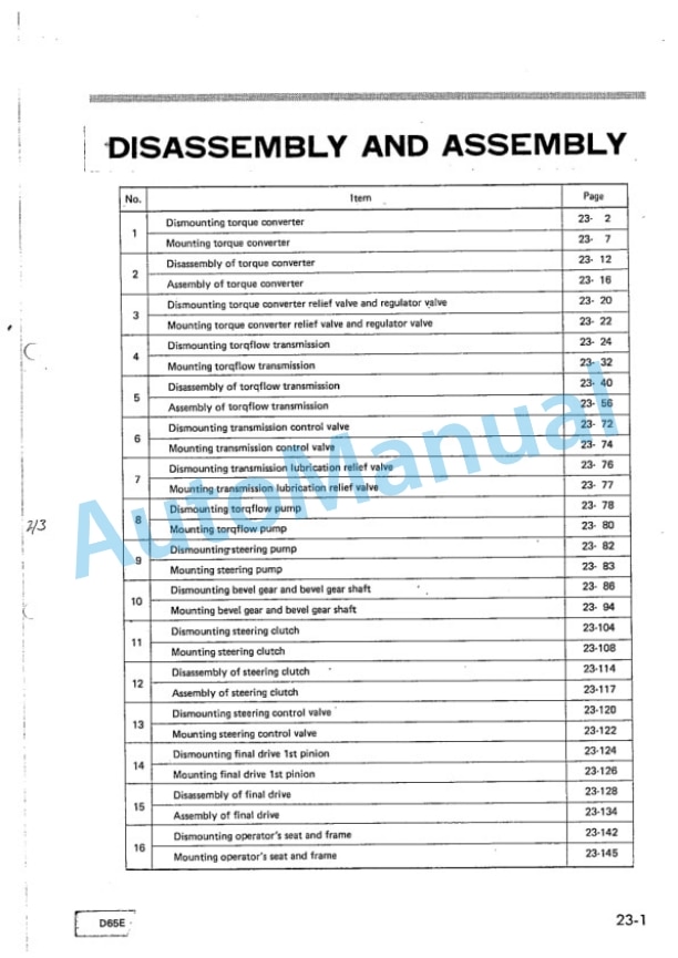 Komatsu D65E-6 Bull Dozer Shop Manual SEBM014YZ00-3