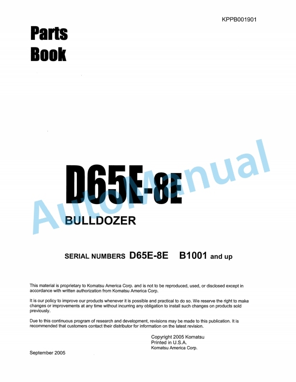 Komatsu D65E-8E Bulldozer Parts Manual KPPB001901