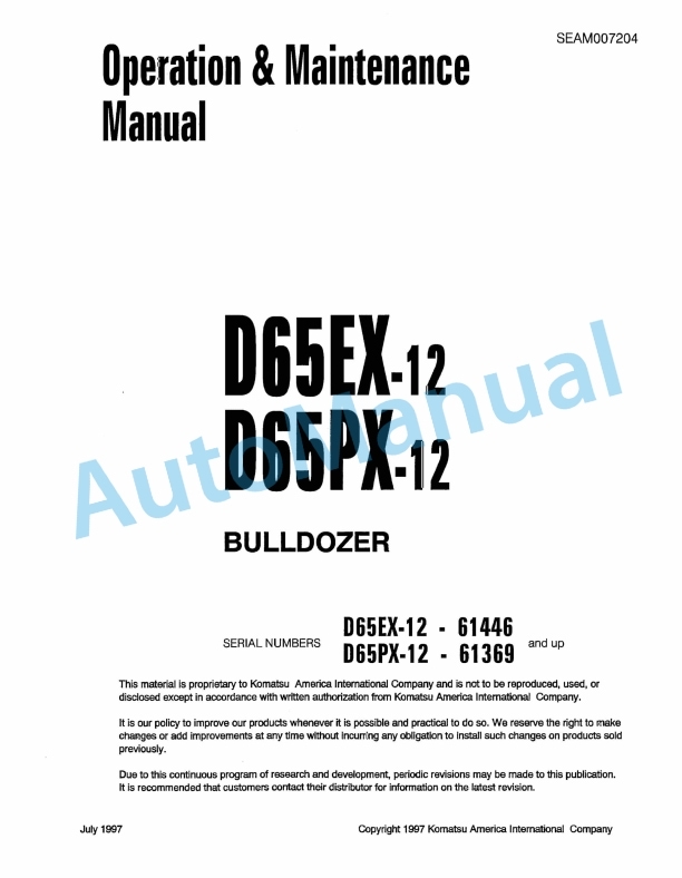 Komatsu D65EX-12, D65PX-12 Bull Dozer Operation and Maintenance Manual SEAM007204