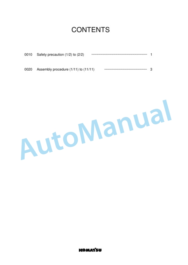 Komatsu D65EX-16, D65PX-16, D65WX-16 Bull Dozer Field Assembly Instruction GEN00170-00-2