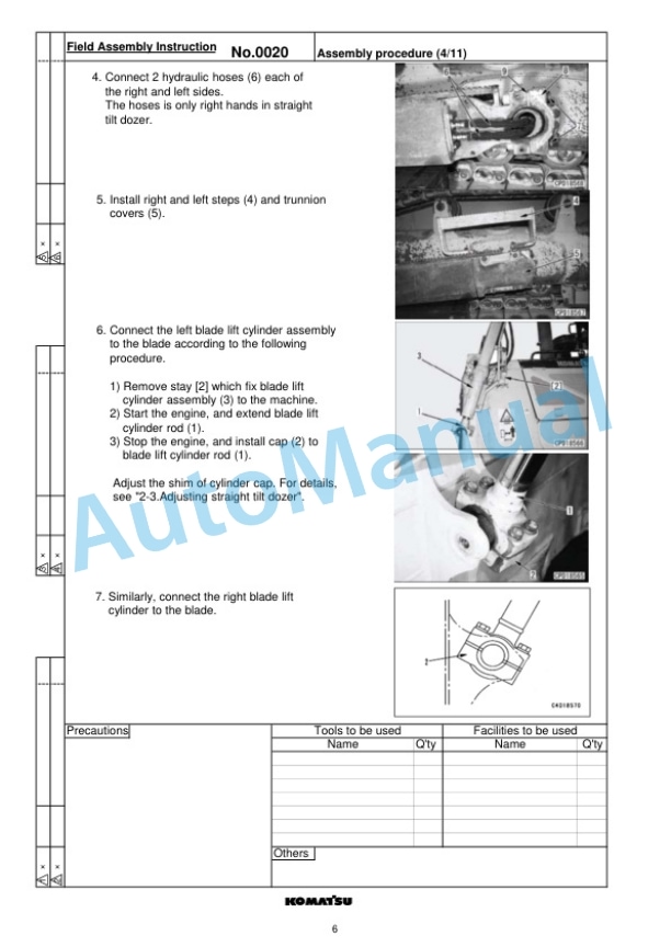 Komatsu D65EX-16, D65PX-16, D65WX-16 Bull Dozer Field Assembly Instruction GEN00170-00-4