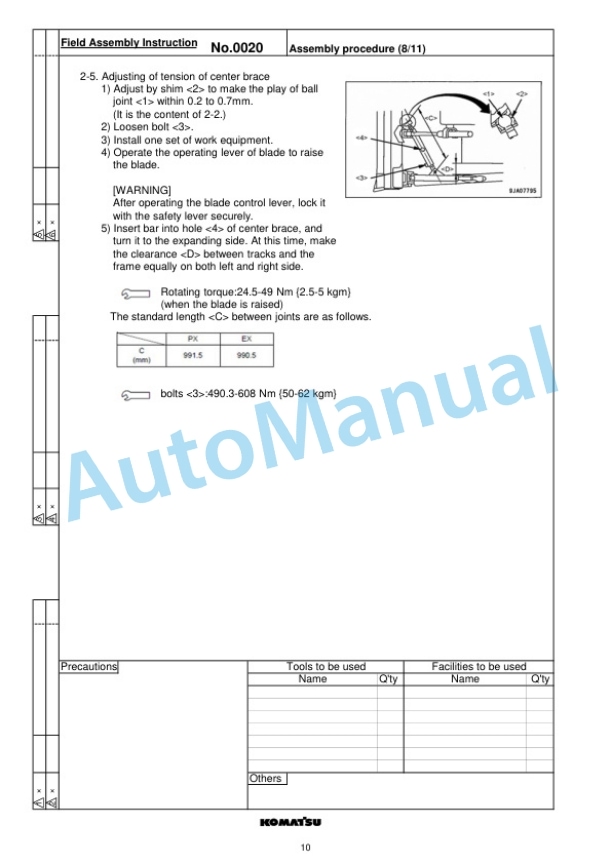 Komatsu D65EX-16, D65PX-16, D65WX-16 Bull Dozer Field Assembly Instruction GEN00170-00-5