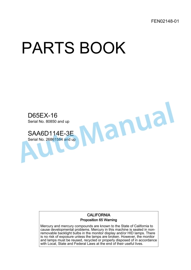 Komatsu D65EX-16, SAA6D114E-3E Parts Manual FEN02148-01