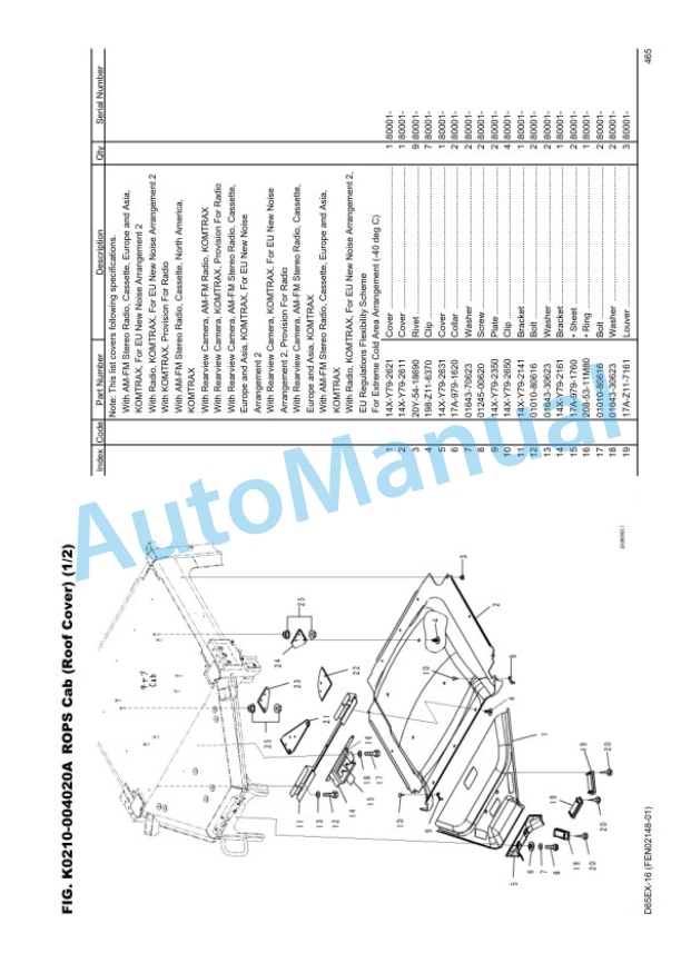 Komatsu D65EX-16, SAA6D114E-3E Parts Manual FEN02148-01-3