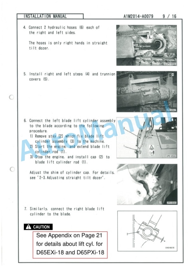 Komatsu D65EX-18, D65PX-18, D65WX-18, D65EXi-18, D65PXi-18 Bulldozer Field Assembly Instruction A1M2014A0079-4