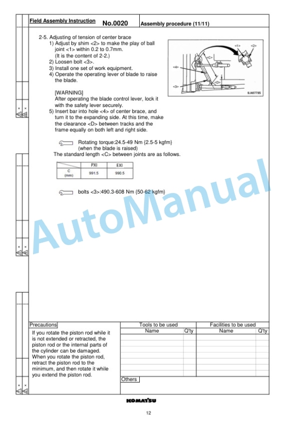 Komatsu D65EXi-18E0, D65PXi-18E0 Bull Dozer Field Assembly Instruction GEN00240-01-3