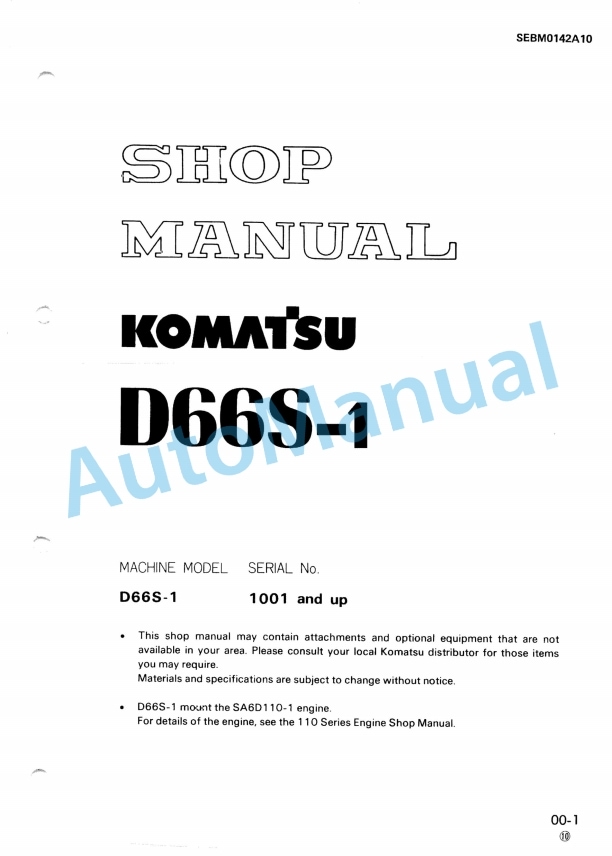 Komatsu D66S-1 Shop Manual SEBM0142A10