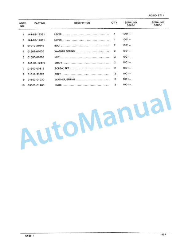 Komatsu D68E-1, D68P-1 Swamp Bulldozer Parts Manual PEPBU1440103-5