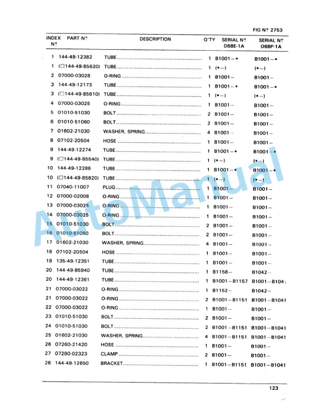Komatsu D68E-1A, D68P-1A Bulldozer Parts Manual BEPBU14400-3