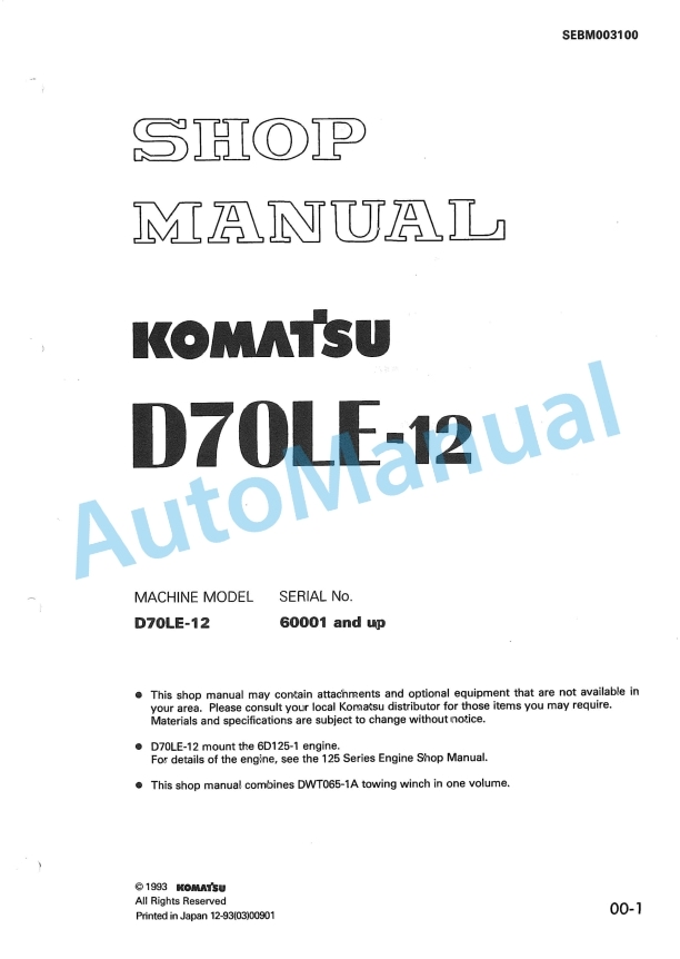 Komatsu D70LE-12 Shop Manual SEBM003100