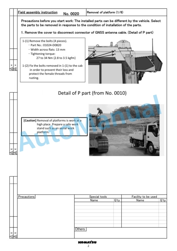 Komatsu D71EXi-24E0, D71PXi-24E0 Bull Dozer Field Assembly Instruction GEN00216-01-2