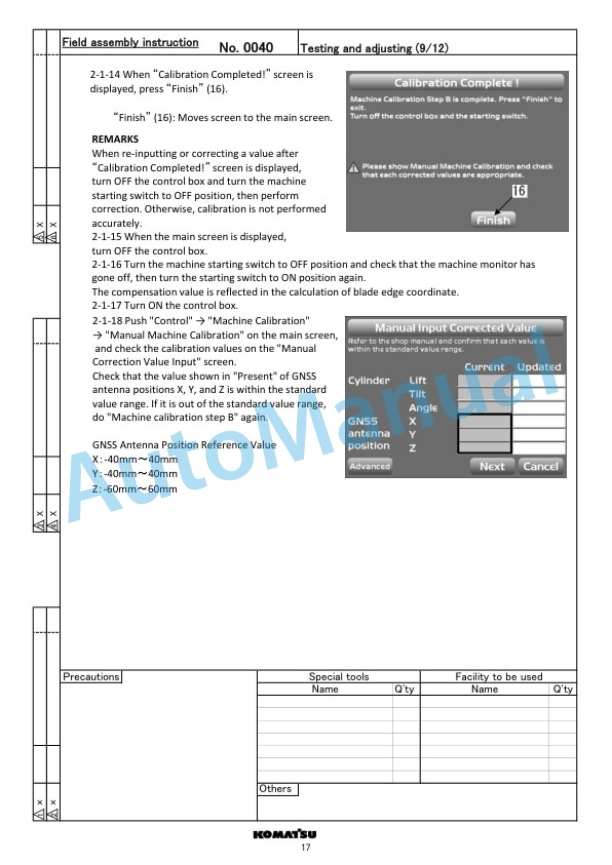 Komatsu D71EXi-24E0, D71PXi-24E0 Bull Dozer Field Assembly Instruction GEN00216-01-5